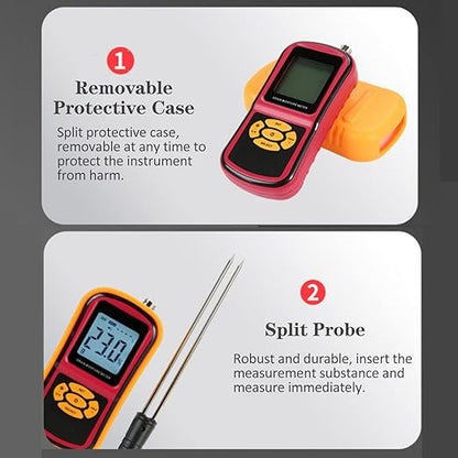 GM640 Grain Moisture Meter, Portable Digital Moisture Temperature Tester with LCD Backlit for Corn Bean Grain Purchase, Storage, Processing