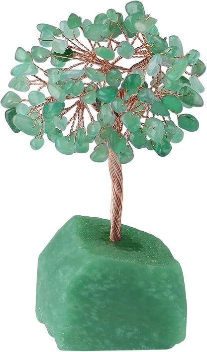 Healing Green Aventurine Crystal Tree - Natural Reiki Gemstone Base with Copper Wire - Feng Shui Money Tree for Home Office Desk Decor - Good Luck
