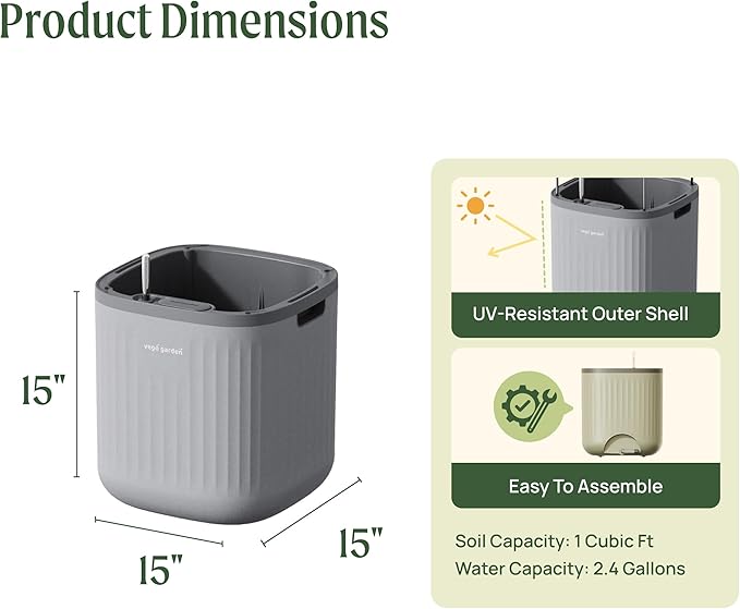 Vego garden Self Watering Pots Home Planters with Water Gauge for Effortless Indoor Plants Fog Gray No Trellis