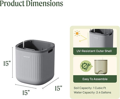 Vego garden Self Watering Pots Home Planters with Water Gauge for Effortless Indoor Plants Fog Gray No Trellis