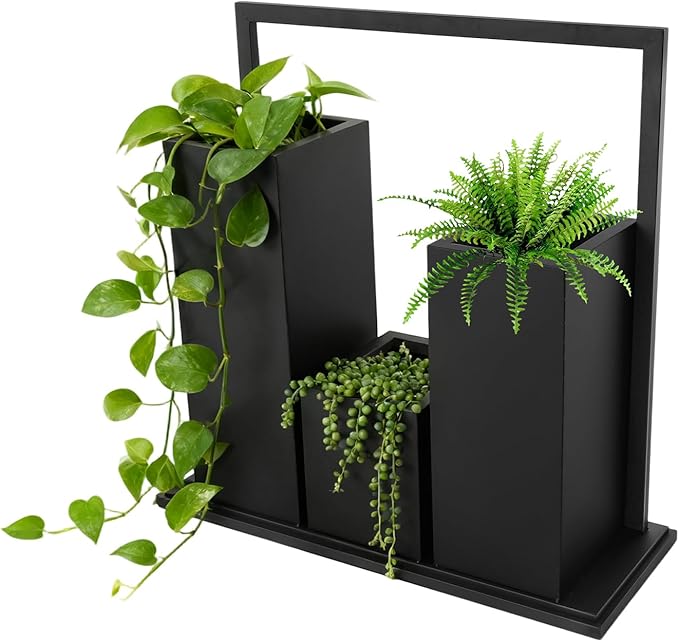 Modern Geometric Metal Planter for Outdoor & Indoor, Large 31Inches Tall Steel Planter with Drainage Holes, Black Galvanized Planter Pot for Plants, Garden, Patio, Entryway, Lobby
