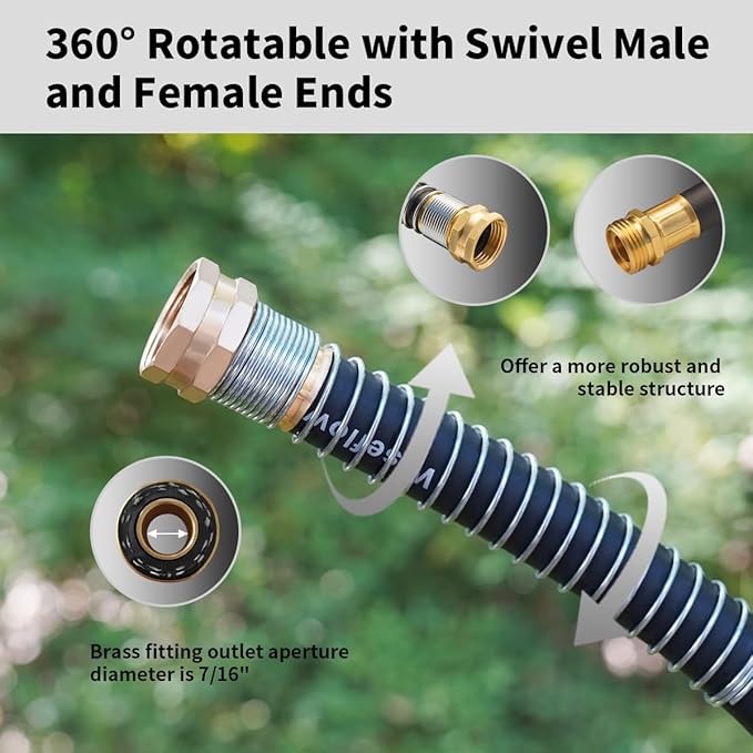 WiseFlow Garden Hose 5FT x 5/8", Heavy Duty Rubber Hose, Water Hose with Five Layered Braiding, Male Female Fittings, 1000PSI Burst, 300PSI Working (Black)