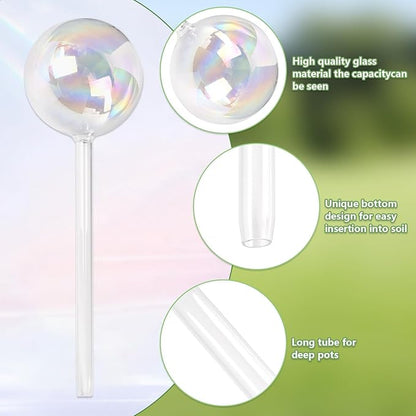 Plant Watering Globes, Iridescent Rainbow Glass Water Bulbs Self Watering Spikes Planter Insert Automatic Plant Watering Device for Indoor and Outdoor Plants (4Pcs, Ball Shaped)