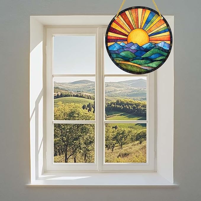 Acrylic Stained Window Hanging Sunshines Acrylic Decoration for Indoor Outdoor Home Bar Office Garden Plastic Ornament Decor 8x8 Inch