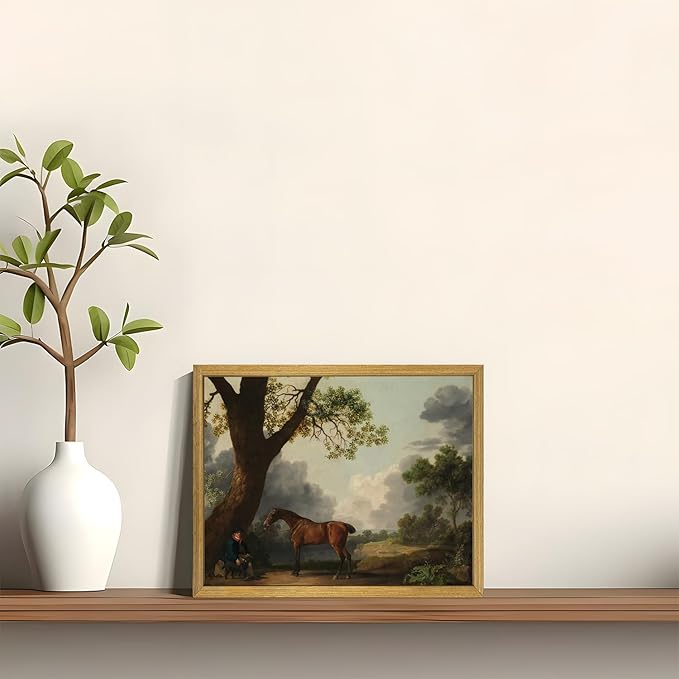 SAMHOU Wood Framed Vintage Horse Landscape Wall Art, George Stubbs Classic Rustic Oil Painting Print, Farmhouse Nature Scene Canvas Posters Wall Decor Picture for Living Room Bedroom Office 8x10 Inch