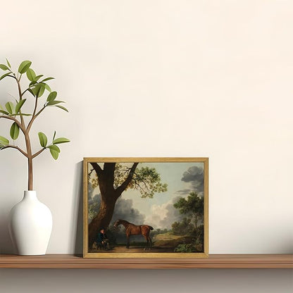 SAMHOU Wood Framed Vintage Horse Landscape Wall Art, George Stubbs Classic Rustic Oil Painting Print, Farmhouse Nature Scene Canvas Posters Wall Decor Picture for Living Room Bedroom Office 8x10 Inch
