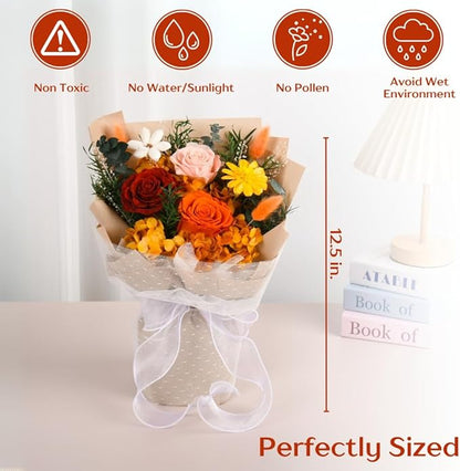 Forever Flowers Bouquet, Preserved Long-Lasting Orange Roses, Vase-Ready Arrangement for Birthday, Anniversary, Graduation, Valentine’s Day Gifts for Women