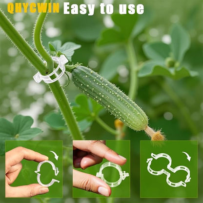 200 Pcs Plant Support Clips, 2 Types in 1 Pack, Plastic Garden Clips for Tomato, Grape, Cucumber, Vine Plants, Reusable Plant Clips for Climbing Plants (Green White)