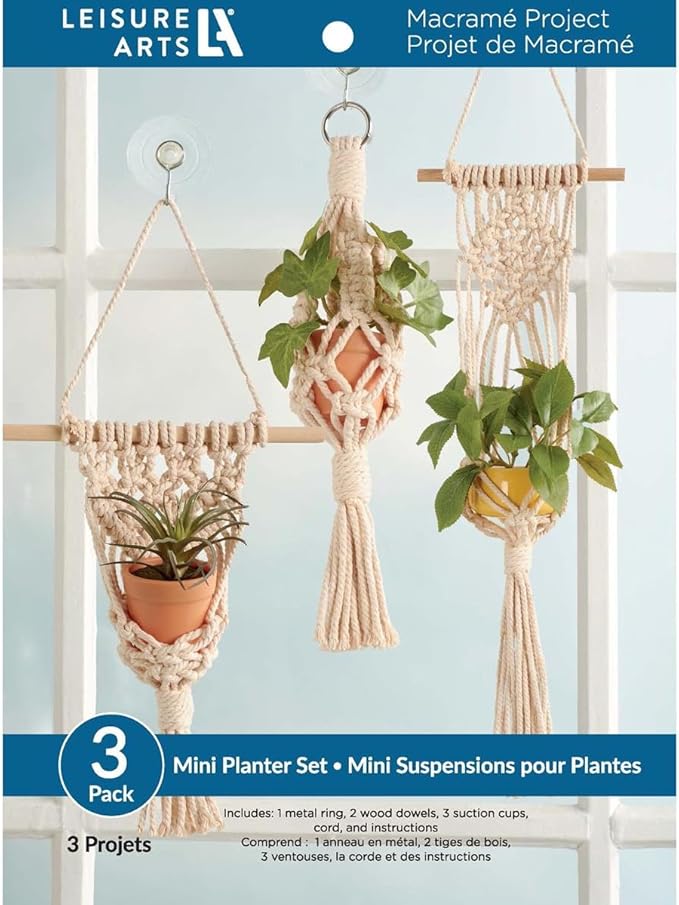 LEISURE ARTS Macrame Kit Mini Planter Set, DIY Plant Hanger Kit for Adults Beginners