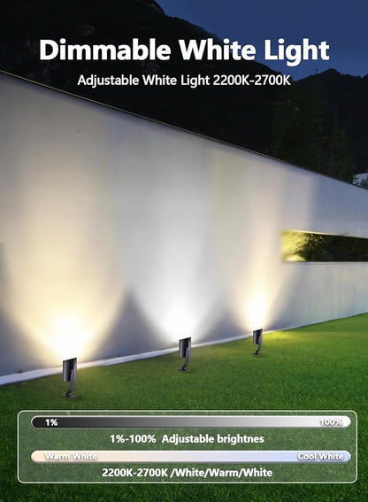 APPECK Smart Landscape Lighting, IP67 Waterproof Landscape Spotlights, 3000LM Dimmable RGBICW Pathway Lights Compatible with Alexa, Spot Lights for Christmas Outdoor Decoration, 4 Pack
