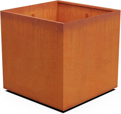 Plantercraft Corten Steel Planter Square Cube Metal Box Modern Rust Outdoor Heavy Duty | Made in USA | Fully Assembled | Commercial Residential | with Drain Holes