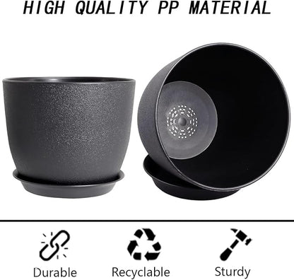 12 Inch 2 Pack Outdoor Flower Pots, Planting Pots with Saucers, Garden House Plants Planters with Drainage Hole Plant Pots Indoor Plants Black Color Plastic