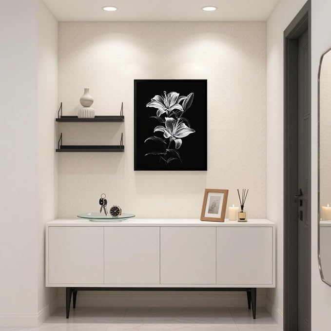 Canvas Bathroom Wall Art Decor Canvas Art Wall Decor Vintage Framed Wall Art Prints Black and White Wall Art Decorations Hallway Flowers Wall Art Pictures for Bathroom Artwork For Walls 16x20 Inchs