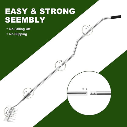 Weeding Rake Heavy Duty w 45’’ Ergonomic Curved Handle, 2026 Upgraded 8 Teeth Stainless Steel Weed Puller Tool w Weeding Blade, Cultivator Rake Gardening Tools for Yard, Flower Beds & Loosening Soil