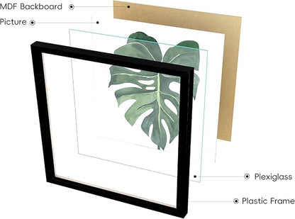 ArtbyHannah Framed Bathroom Wall Decor, Botanical Wall Art with Sage Green Plant Print for Bedroom Decoration, Minimalist Restroom Decor(Black, 8x8 Inch)