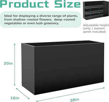 Metal Rectangular Planter Box, 38''L x16''Wx20''H Planter Boxes Outdoor Heavy Duty, Rectangular 3 Tier Adjustable Height Outdoor Galvanized Steel Plant Box, Garden Planter for Plants and Flowers