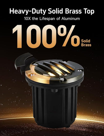 Gardenreet LED Well Lights Low Voltage - Brass In-Ground Ip65 Electric 12V Lighting, Weatherproof Light, Antique Bronze for House Garden Walkway with 5000K Daylight White MR16 Bulb