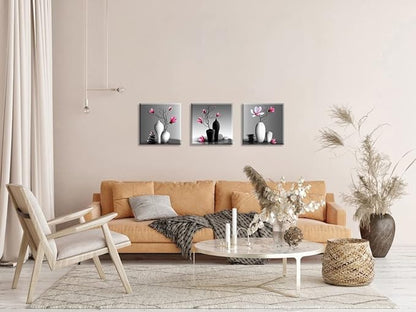 TEKMENT Flower Wall Art for Bathroom Hallway, SZ Elegant Orchid Still Life Canvas Painting Prints, Magnolia in Black and White Vases Picture (Ready to Hang, Waterproof Décor, 20x20 x3p Large)