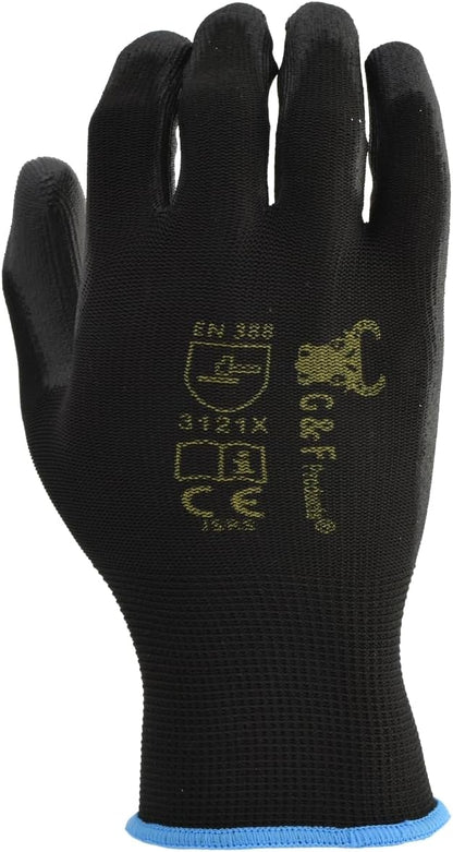 G & F Work Gloves for Men, Lightweight Grip, Polyurethane Coated, Touchscreen Compatible, Flexible & Breathable, Durable Construction, Ideal for Gardening, Mechanics, and General Duty Tasks, 12 Pairs