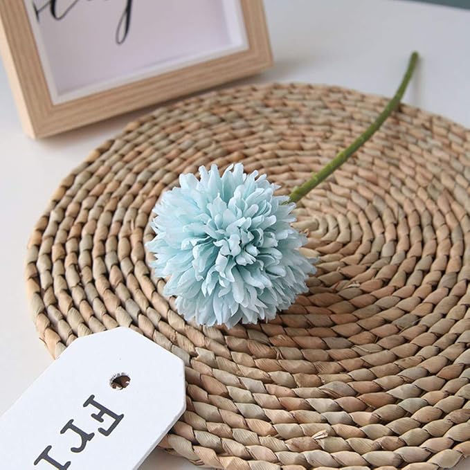 Artificial Flowers Chrysanthemum Ball Flowers Bouquet 10pcs Present for Important People Glorious Moral for Home Office Coffee House Parties and Wedding(Light Blue)