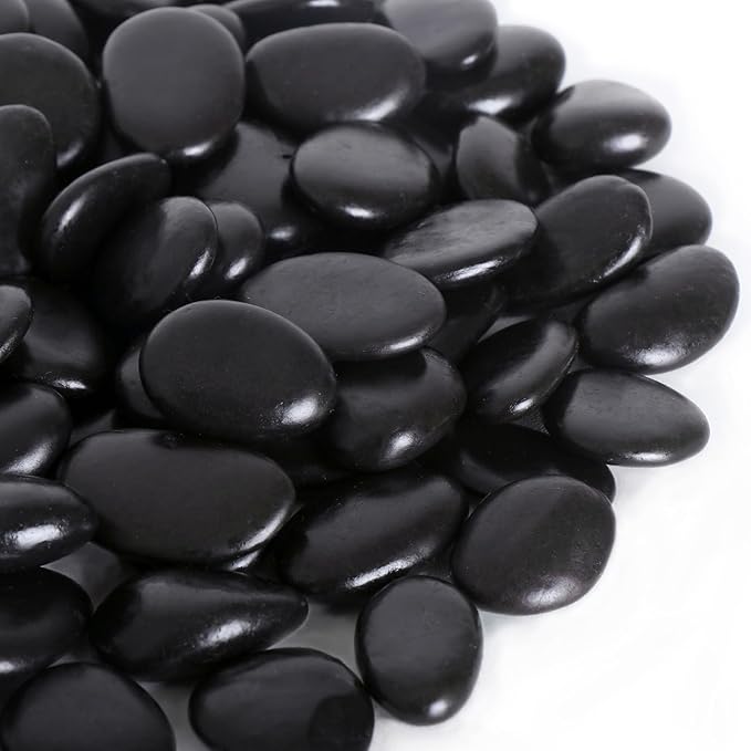 Calofulston 10LB Black Rock, Small River Stones Pebbles for Plants, Vases, Landscaping, Highly Polished Decorative Rocks, 1-1 3/4 Inch