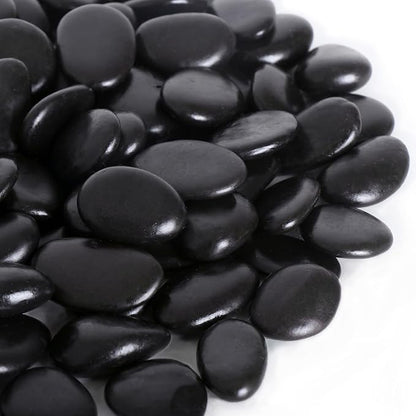 Calofulston 10LB Black Rock, Small River Stones Pebbles for Plants, Vases, Landscaping, Highly Polished Decorative Rocks, 1-1 3/4 Inch