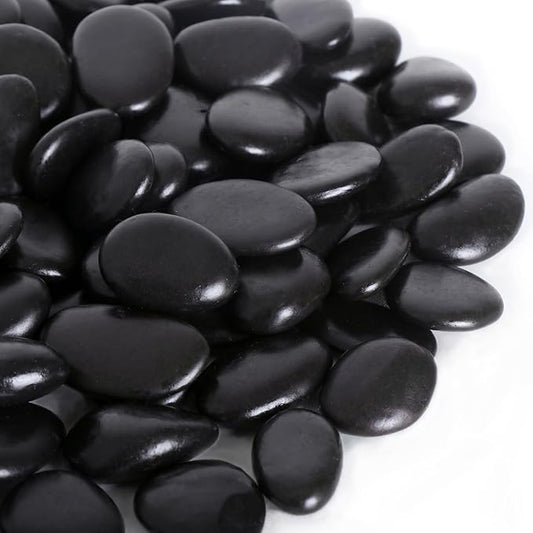 Calofulston 10LB Black Rock, Small River Stones Pebbles for Plants, Vases, Landscaping, Highly Polished Decorative Rocks, 1-1 3/4 Inch