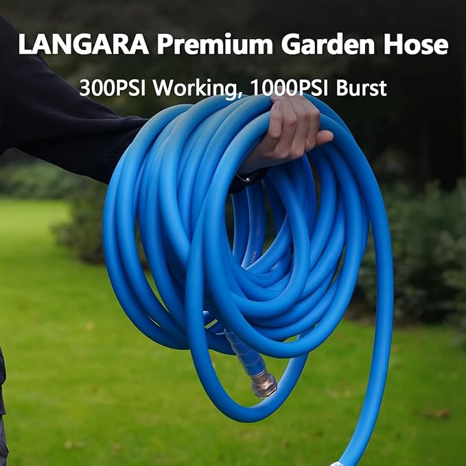Heavy Duty Premium Garden Hose 75ft x 5/8", 300PSI Working, 1000PSI Burst, Hybrid Rubber Water Hose with Transparent Swivel Handle - Hot/Cold Water - Five Layered Braiding with Brass fittings (Blue)