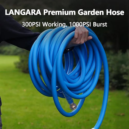 Heavy Duty Premium Garden Hose 75ft x 5/8", 300PSI Working, 1000PSI Burst, Hybrid Rubber Water Hose with Transparent Swivel Handle - Hot/Cold Water - Five Layered Braiding with Brass fittings (Blue)