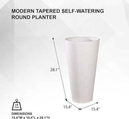 XBrand Modern 28-Inch Tall Round Planter, Modern Tapered Planter Perfect for Indoor & Outdoor Planter, Patio Décor, White