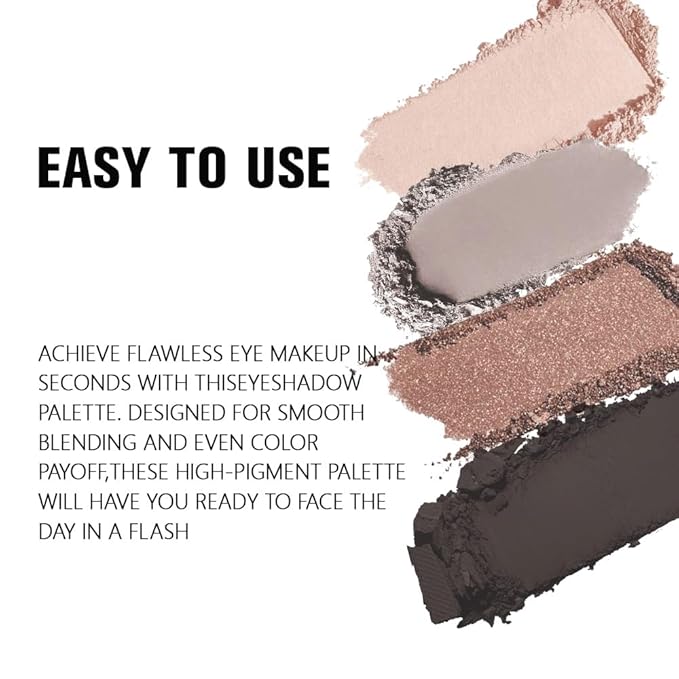 4 Colors Light Beige Gray Brown Black Eye Shadow Powder Palette Makeup, Neutral Matte Shimmer Cream Quads Eyeshadow Palette for Women Highly Pigmented Waterproof, paleta de sombras de ojos, Vegan, 07
