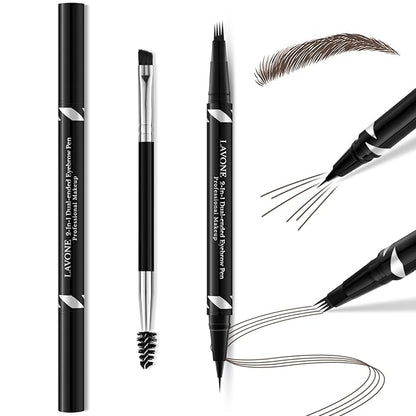 LAVONE Eyebrow Pen,2-IN-1 Dual-ended Waterproof Eyebrow Pencil,with 4 Tip Microblading Eyebrow Pen and Ultra-Precise Brow Pencil,Dual-ended Eyebrow Brush,Eyebrows for Natural Looking-Medium Brown