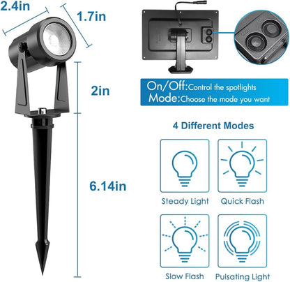 ZYAN Solar Landscape Spot Lights Outdoor 24ft Cable 6W Monocrystalline Panel & USB-C Powered 5400mAh All-Night Lighting Auto Dusk to Dawn IP65 Waterproof Warm White LED Uplights for Yard Pathway Trees
