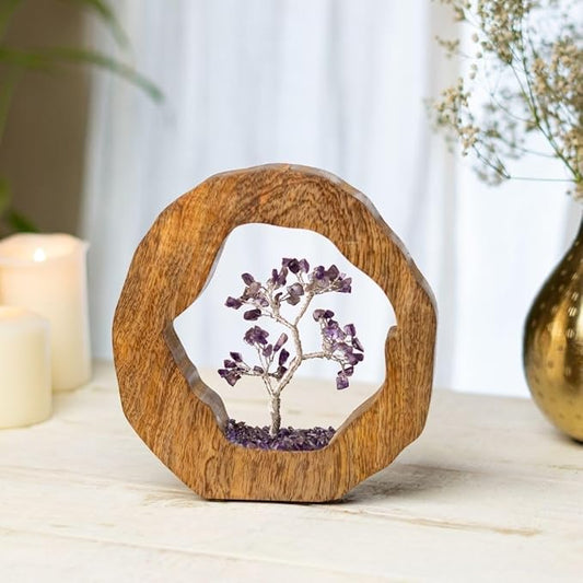 RITUALISTIC Amethyst Crystal Tree of Life in Wooden Ring - Spiritual Gift for Energy Flow & Chakra Healing, Feng Shui Gemstone Bonsai Tree, Home Decor, Wealth & Luck | Perfect for Gift & Christmas