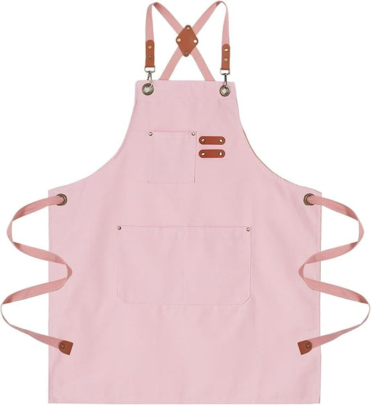 Chef Aprons for Men Canvas Apron with Large Pockets and Adjustable Neck Strap for Cooking, BBQ, Gardening