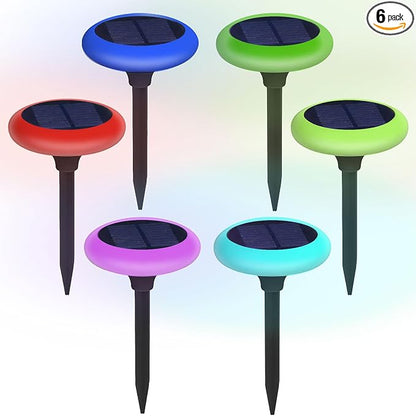 Solar Garden Pathway Lights Color Changing LED Disc Stakes 6 Pack Outdoor Landscape Lighting for Yard Park Walkway Outdoor Solar Lights Solar Driveway Lights