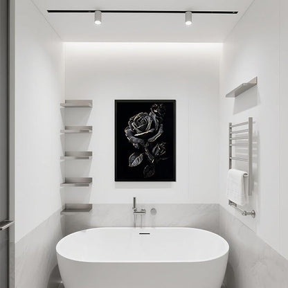 Framed Bathroom Wall Art Prints Modern Black Wall Art Decor Black Gold Flowers Wall Art Decorations Artwork for Walls Wall Pictures for Bathroom Botanical Hallway Over Bed Wall Art Decor 12x16 Inchs