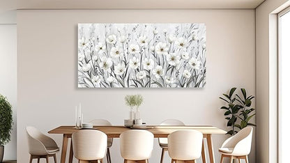 arteWOODS Flowers Canvas Wall Art - Grey White Wildflowers Pictures Wall Decor Botanical Painting Artwork Elegant Floral Prints for Living Room Bedroom Office Home Decor Ready to Hang 40 x 20in