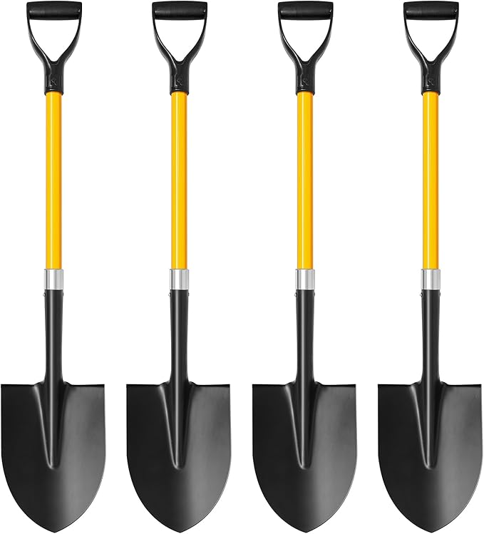 4 Pack Heavy Duty Digging Shovel Long Metal Shovel with Comfortable D Handel, Trenching Digging Spade for Garden Landscaping Construction, Snow Beach Sand(Water Drop)