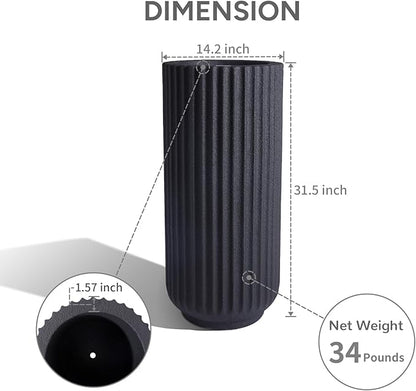31.5 Inch Tall Roman Column Concrete Planter（14.2Dx31.5H，36 Pounds）,Durable All-Weather Use with Drainage Holes,Large Tall Round Planter for Outdoor Indoor Plants