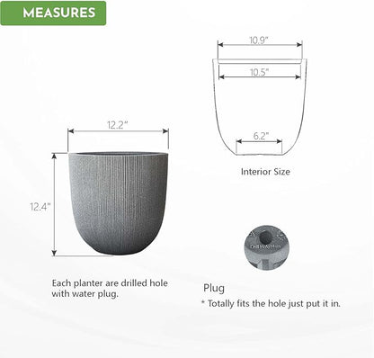 12.4" Tall Round Plastic Planter for Indoor Outdoor Plants, Large Indoor Outdoor Plant Pots with Drainage Hole and Plug, Flower Pots for Plants, Modern Decorative Planter Pots for Home Garden Patio