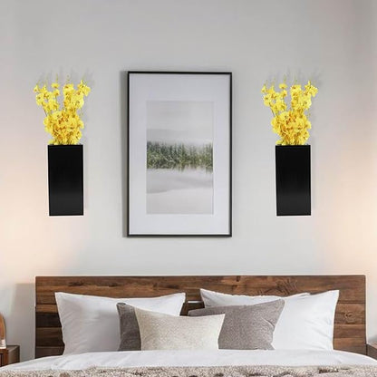 Wood Wall Planter Set of 2, Modern Wall Hanging Decor Pocket Planter for Greenery and Dried Flowers, Indoor Wood Hanging Vase (Black)