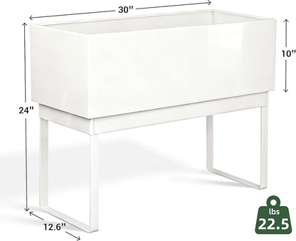 Worth Raised Metal Planter Box with Legs, 30"x12.5"x24" Elevated Garden Bed for Indoor & Outdoor Use – Glossy White Galvanized Steel Planter with Drainage Hole & Plug for Vegetables, Flowers & Herbs