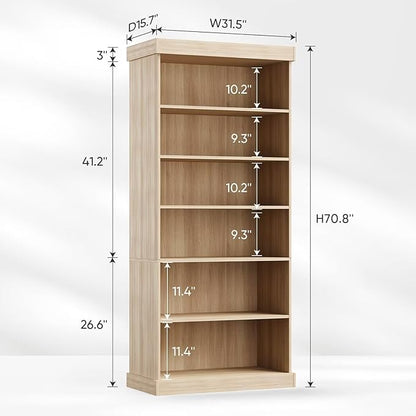 Vyre 70.8" Tall Brown Bookshelf, Farmhouse Modular Bookcase with 6-Tier Adjustable Shelves, Large Storage Cabinet for Home Office, Living Room, Set of 2