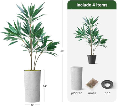 SIGNWIN Artificial Tree in White Marble Effect Planter, Fake Dracaena Tree Silk Tree for Indoor and Outdoor Home Decoration - 66" Overall Tall (Plant Pot Plus Tree)