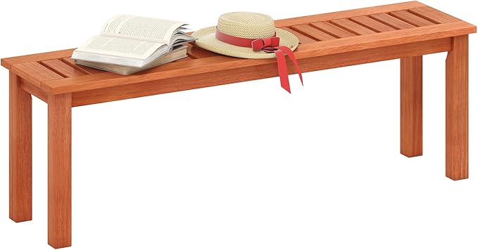 HAPPYGRILL Outdoor Solid Wood Bench, Backless Dining Bench with Slatted Seat, 2-Person Garden Seat for Patio, Porch, Backyard, Poolside, 705 LBS Weight Capacity (1)