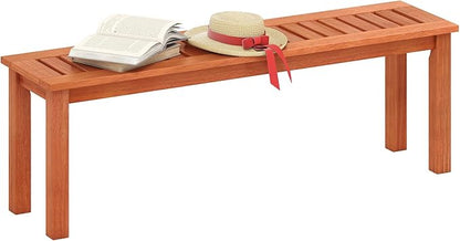 HAPPYGRILL Outdoor Solid Wood Bench, Backless Dining Bench with Slatted Seat, 2-Person Garden Seat for Patio, Porch, Backyard, Poolside, 705 LBS Weight Capacity (1)