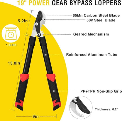Yesker 19" Loppers Heavy Duty Branch Cutter Sharp Steel Blade Tree Trimmer up to 1" Diameter Cut Capacity Powerful Gear Action Lightweight Bypass Loppers Tools for Tree Trimming Garden Maintenance