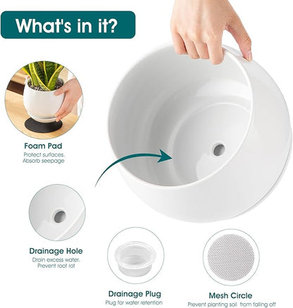 vancasso 3-Pack Ceramic Plant Pots, 3.7/4.8/6.2 Inch Indoor Planters with Saucers & Drainage Hole Planter pots for Indoor Plants and Flower, White