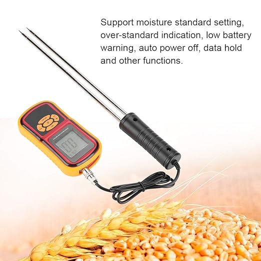 GM640 Grain Moisture Meter, Portable Digital Moisture Temperature Tester with LCD Backlit for Corn Bean Grain Purchase, Storage, Processing